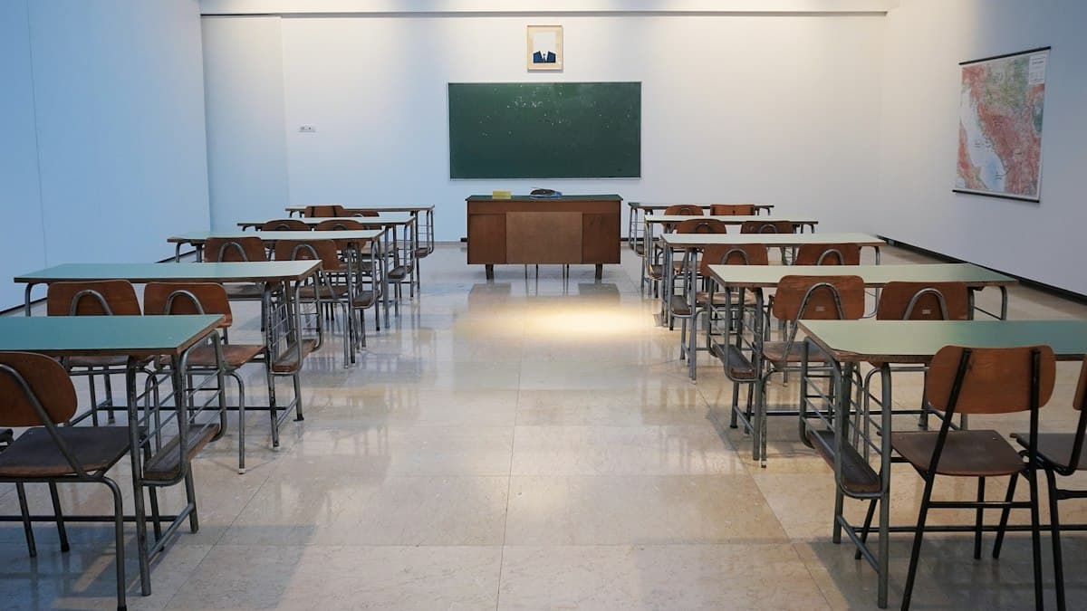 An empty classroom set up for learning